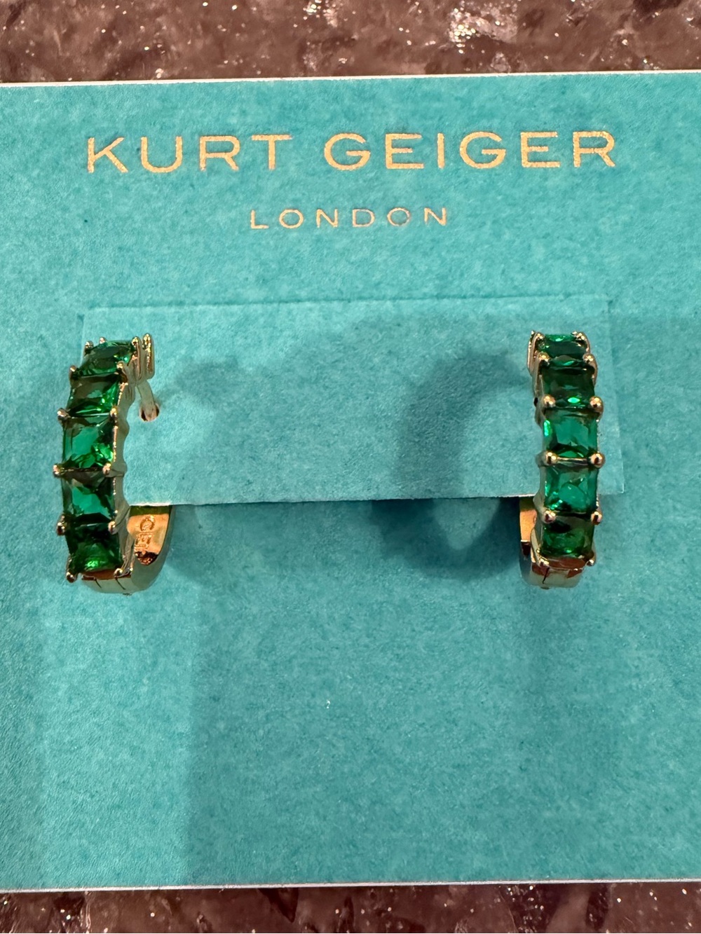 Kurt Geiger Gold Hoop Earrings with Emerald Green Stones